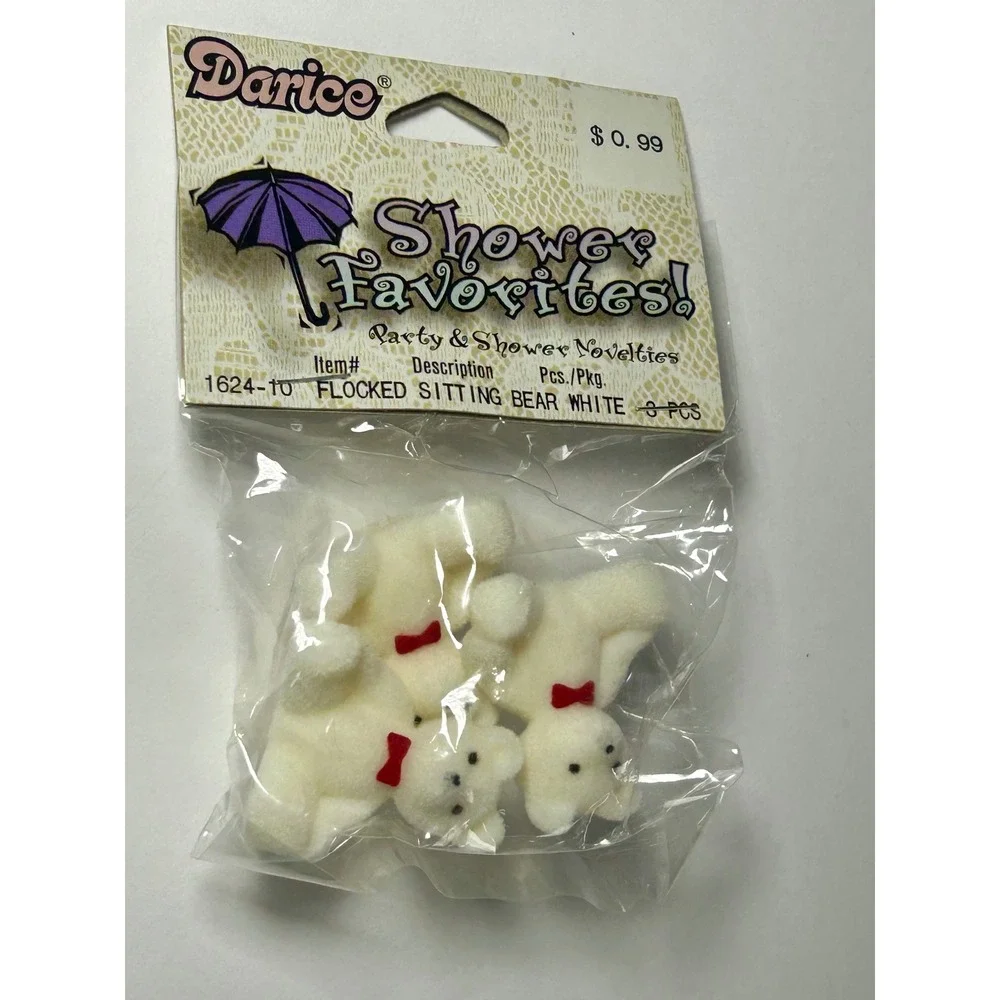 Darice Shower Favorites Flocked Sitting Bear White 3 Pcs 1624-10 Party Novelties